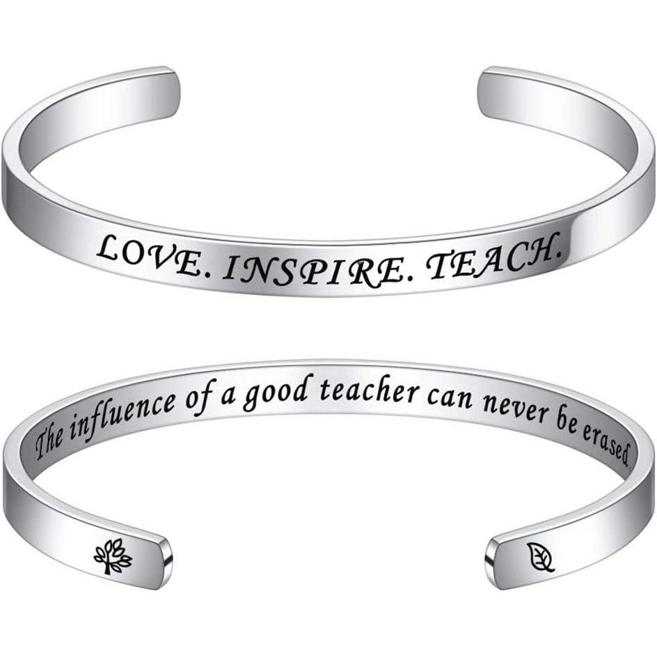 imageM MOOHAM Bracelets for Women Engraved Quote Inspirational Bracelet Birthday Christmas Funny Gifts for Best Friend Daughter Son Sister Niece Mom Coworkers Stainless Steel JewelryThe influence of a good teacher can never be erased