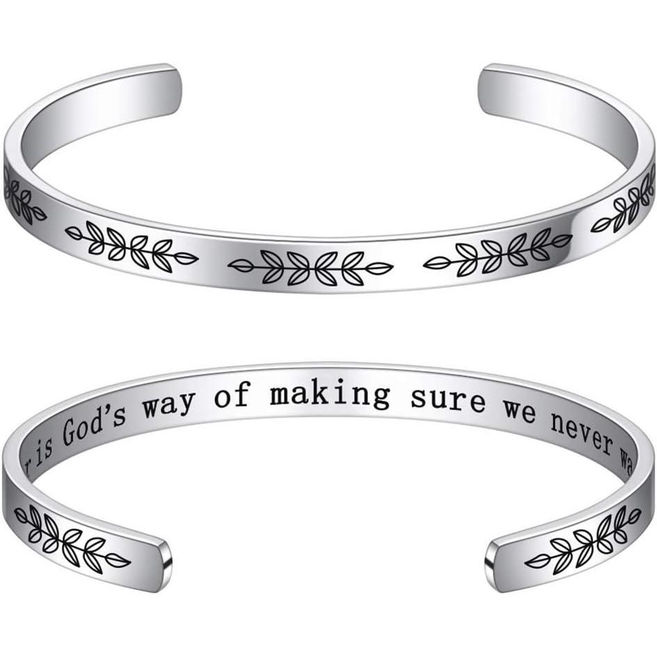 imageM MOOHAM Bracelets for Women Engraved Quote Inspirational Bracelet Birthday Christmas Funny Gifts for Best Friend Daughter Son Sister Niece Mom Coworkers Stainless Steel JewelrySistersA sister is gods way of making sure we never walk alone