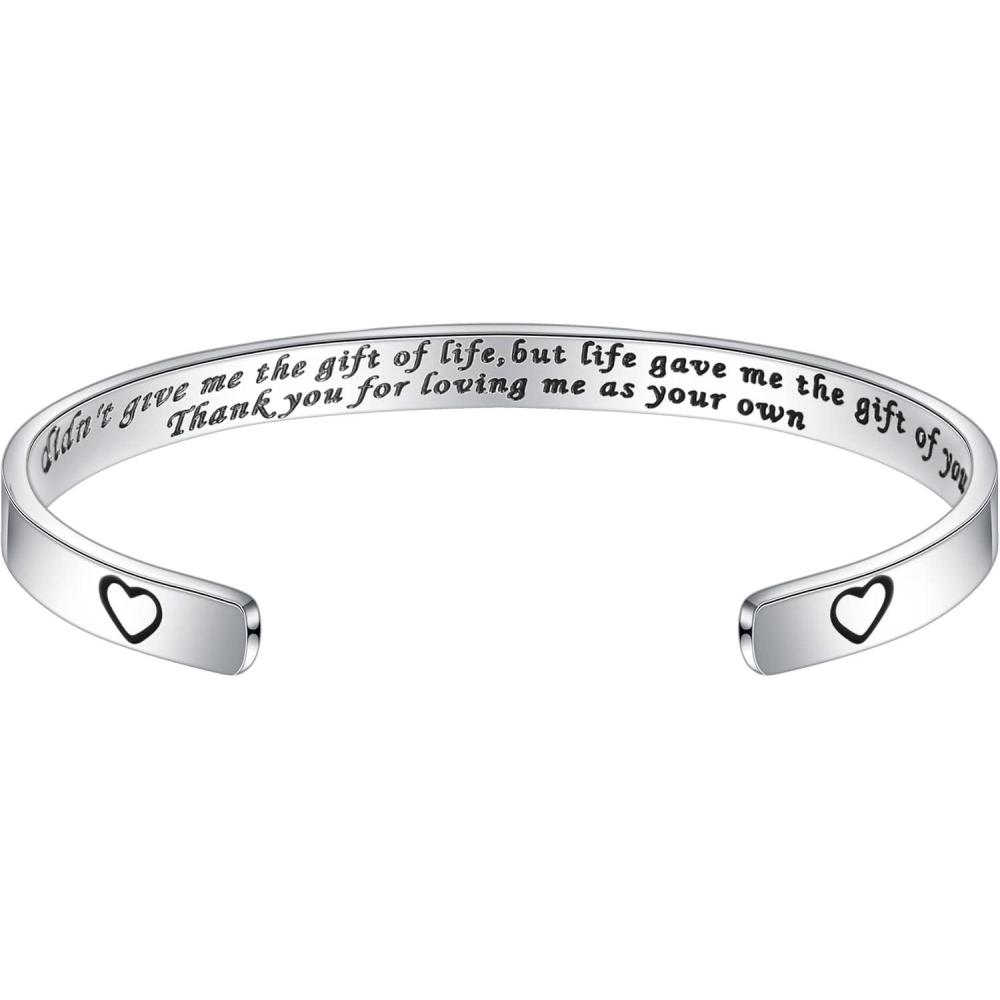 imageM MOOHAM Bracelets for Women Engraved Quote Inspirational Bracelet Birthday Christmas Funny Gifts for Best Friend Daughter Son Sister Niece Mom Coworkers Stainless Steel JewelryYou didnt give me the gift of life but life gave me the gift of you