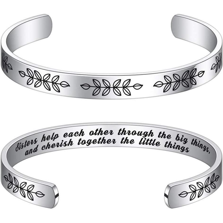 imageM MOOHAM Bracelets for Women Engraved Quote Inspirational Bracelet Birthday Christmas Funny Gifts for Best Friend Daughter Son Sister Niece Mom Coworkers Stainless Steel JewelrySistersSisters help each other through the big things and cherish together