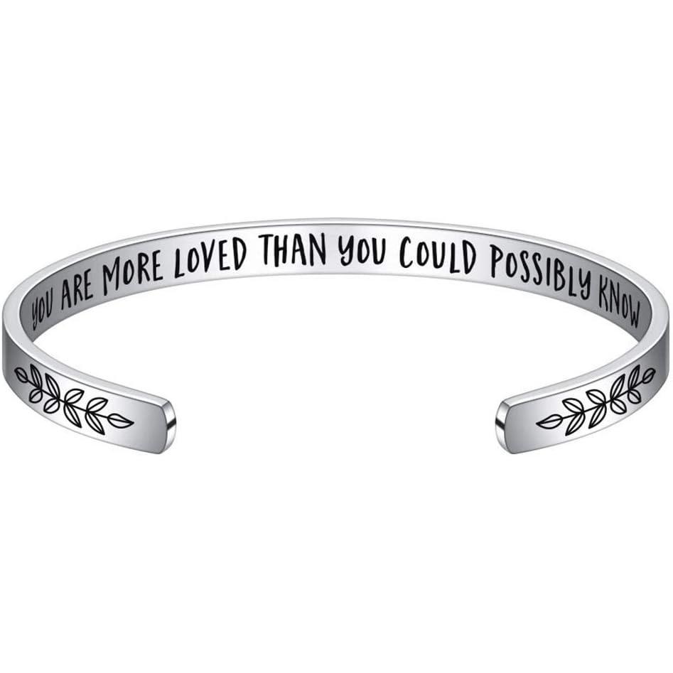 imageM MOOHAM Bracelets for Women Engraved Quote Inspirational Bracelet Birthday Christmas Funny Gifts for Best Friend Daughter Son Sister Niece Mom Coworkers Stainless Steel JewelryFamilyYou are more loved than you could possibly know