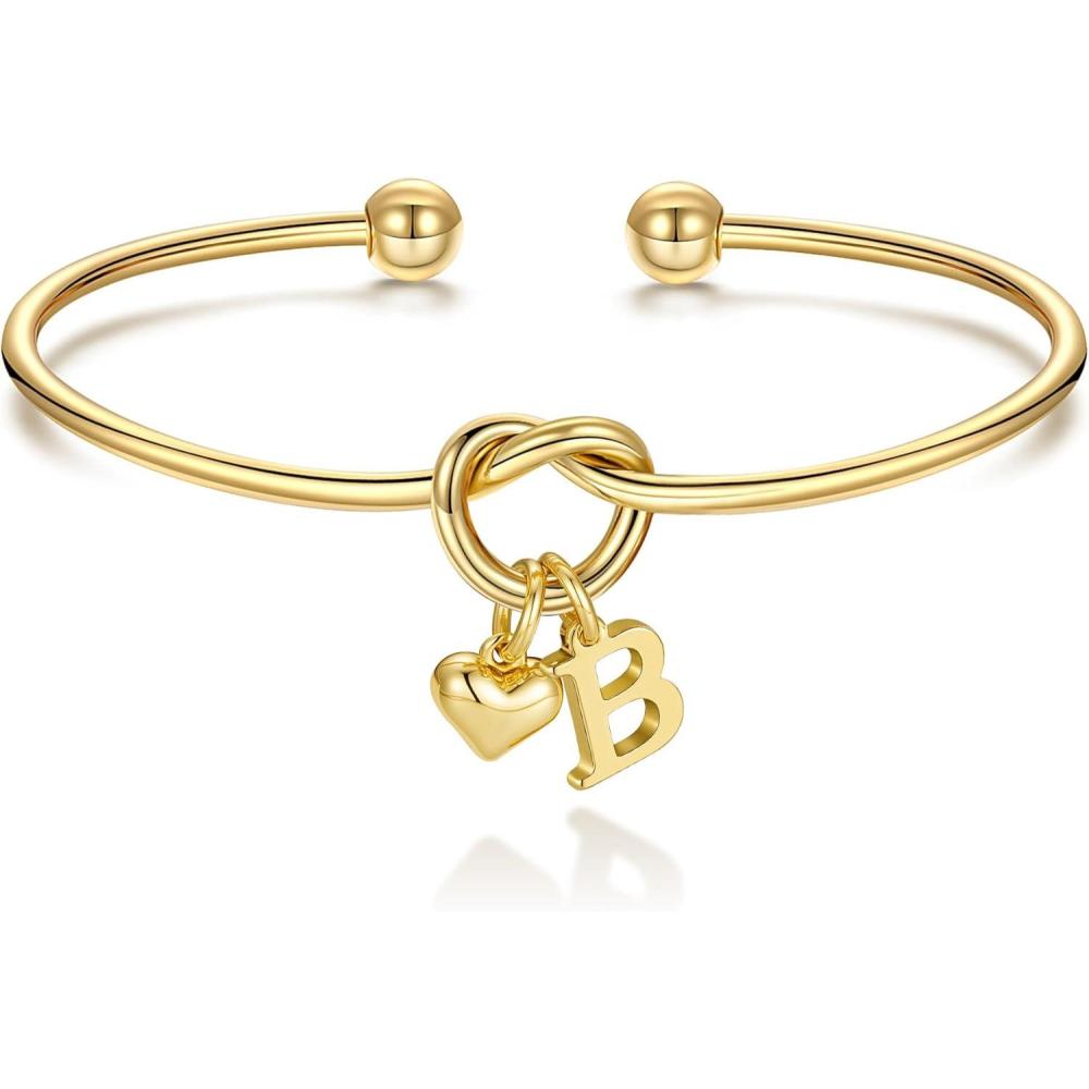 imageM MOOHAM Christmas Gifts for Women Teen Girls Knot Initial Bracelets for Women Bridesmaid Gifts Bridesmaids Proposal Gift Dainty Knot Letter AZ Heart Initial Bracelet Jewelry Friendship BraceletsB