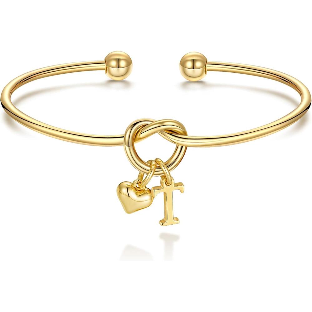 imageM MOOHAM Christmas Gifts for Women Teen Girls Knot Initial Bracelets for Women Bridesmaid Gifts Bridesmaids Proposal Gift Dainty Knot Letter AZ Heart Initial Bracelet Jewelry Friendship BraceletsT