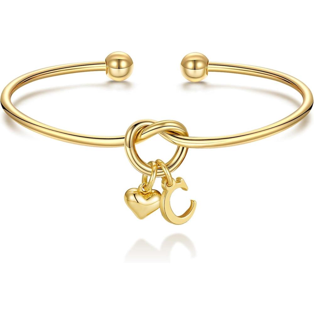 imageM MOOHAM Christmas Gifts for Women Teen Girls Knot Initial Bracelets for Women Bridesmaid Gifts Bridesmaids Proposal Gift Dainty Knot Letter AZ Heart Initial Bracelet Jewelry Friendship BraceletsC