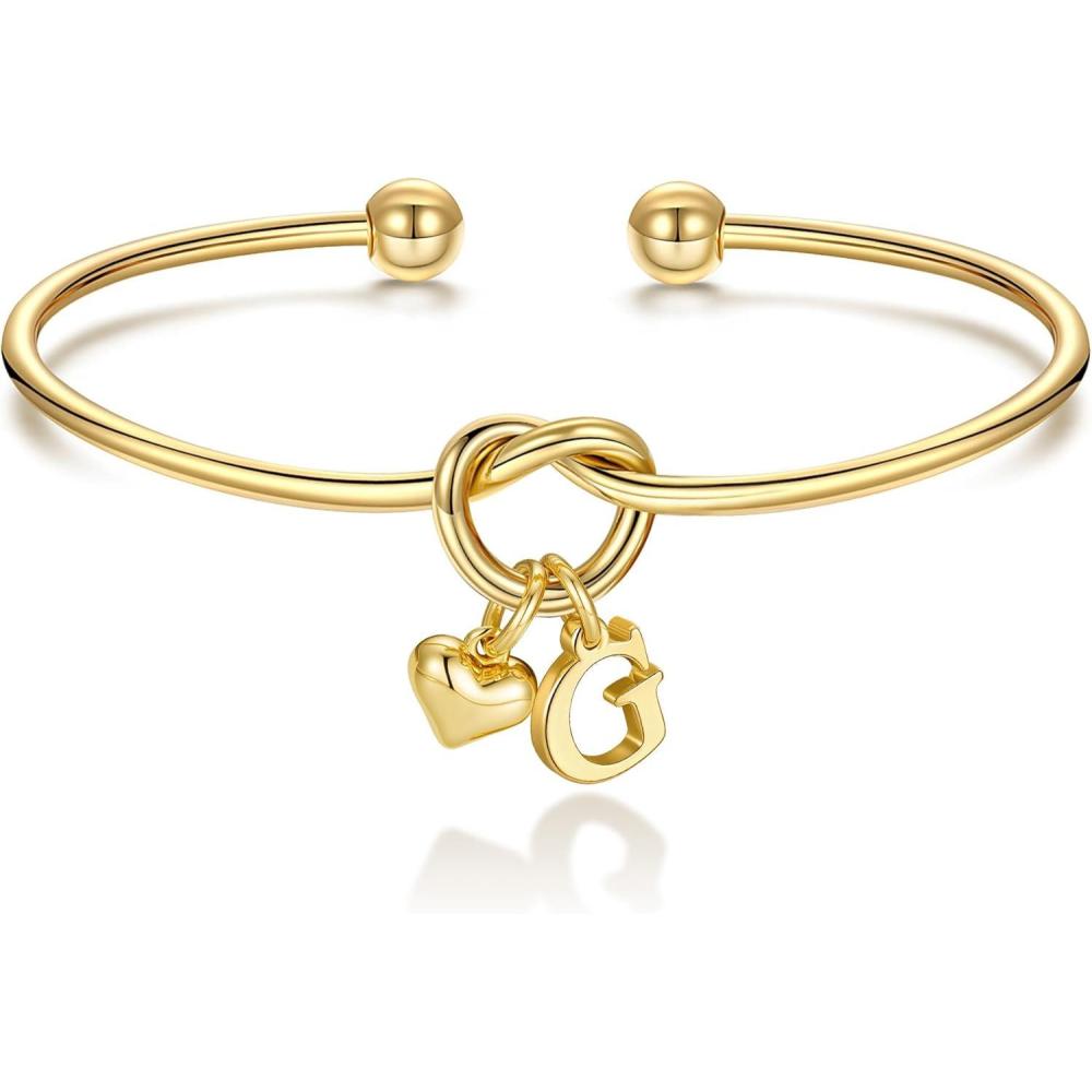 imageM MOOHAM Christmas Gifts for Women Teen Girls Knot Initial Bracelets for Women Bridesmaid Gifts Bridesmaids Proposal Gift Dainty Knot Letter AZ Heart Initial Bracelet Jewelry Friendship BraceletsG