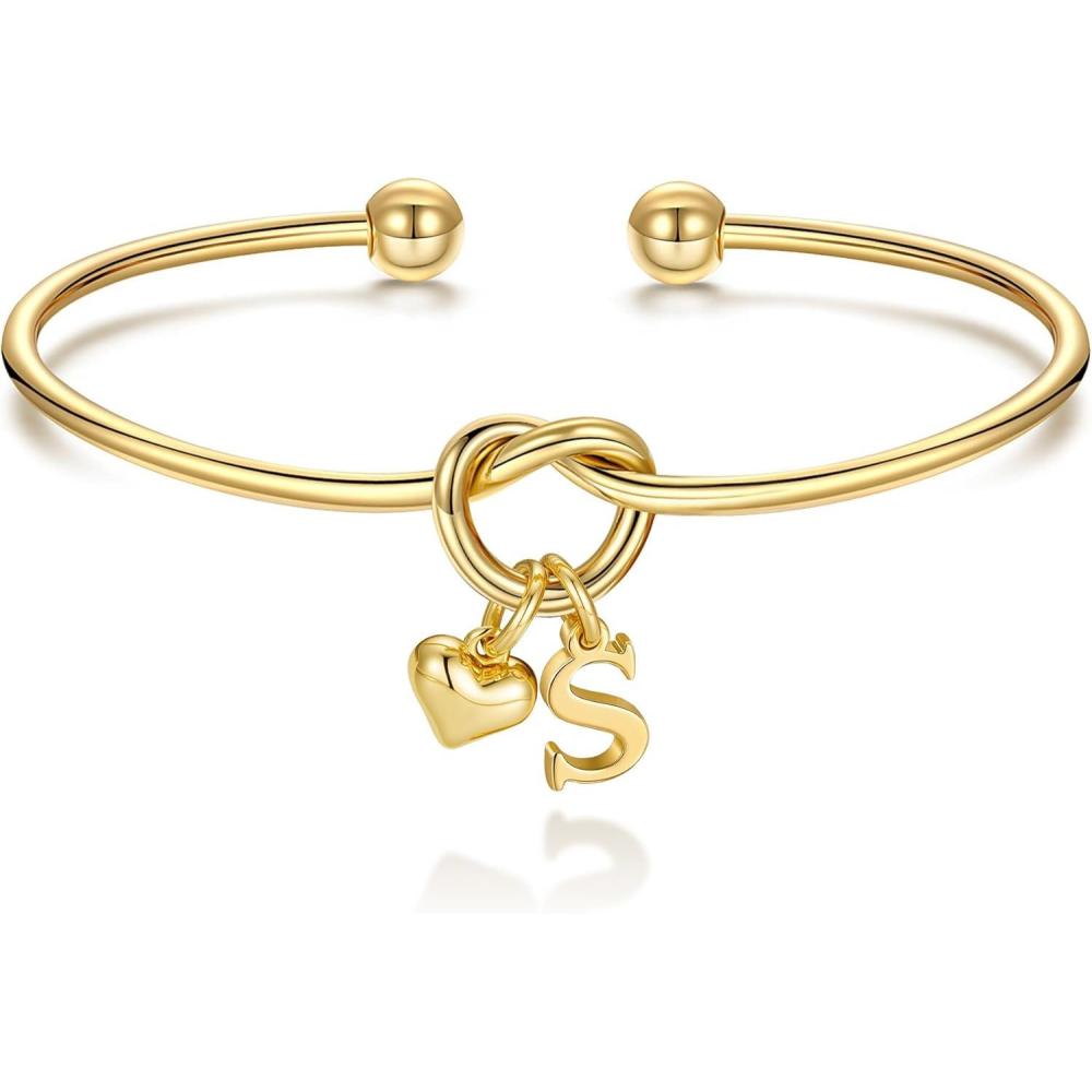 imageM MOOHAM Christmas Gifts for Women Teen Girls Knot Initial Bracelets for Women Bridesmaid Gifts Bridesmaids Proposal Gift Dainty Knot Letter AZ Heart Initial Bracelet Jewelry Friendship BraceletsS