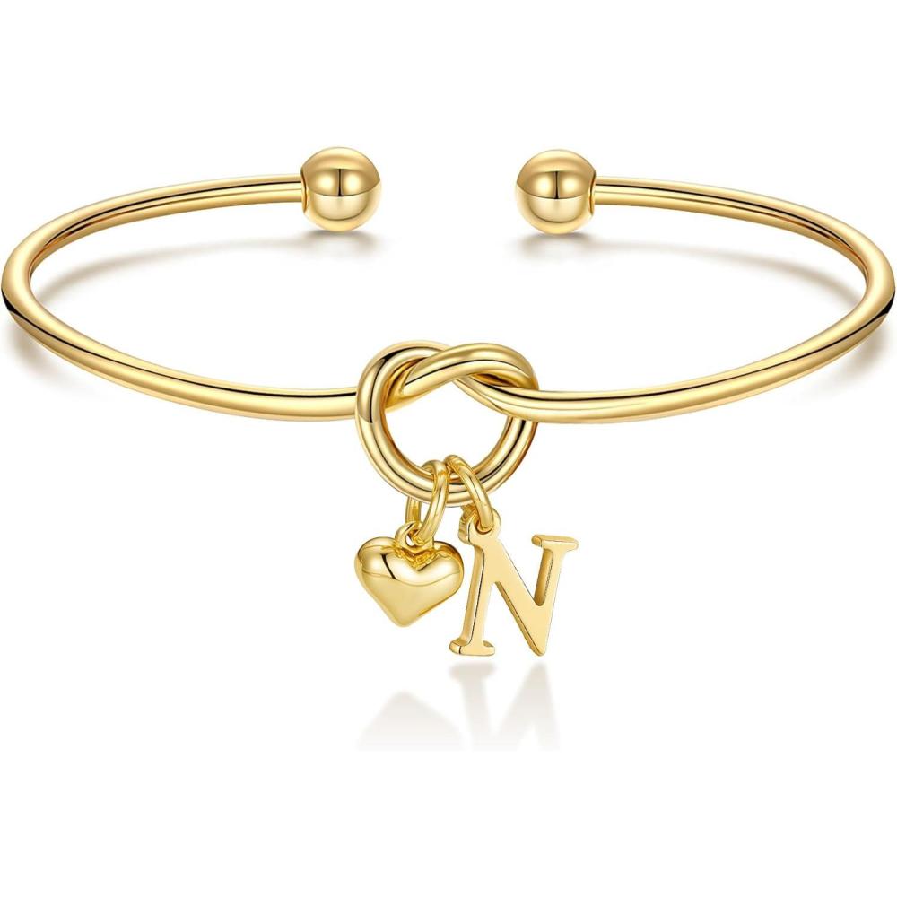 imageM MOOHAM Christmas Gifts for Women Teen Girls Knot Initial Bracelets for Women Bridesmaid Gifts Bridesmaids Proposal Gift Dainty Knot Letter AZ Heart Initial Bracelet Jewelry Friendship BraceletsN