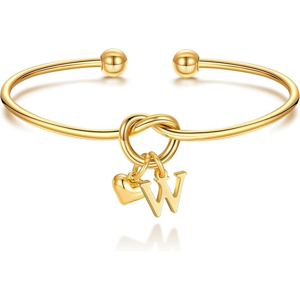 imageM MOOHAM Christmas Gifts for Women Teen Girls Knot Initial Bracelets for Women Bridesmaid Gifts Bridesmaids Proposal Gift Dainty Knot Letter AZ Heart Initial Bracelet Jewelry Friendship BraceletsW