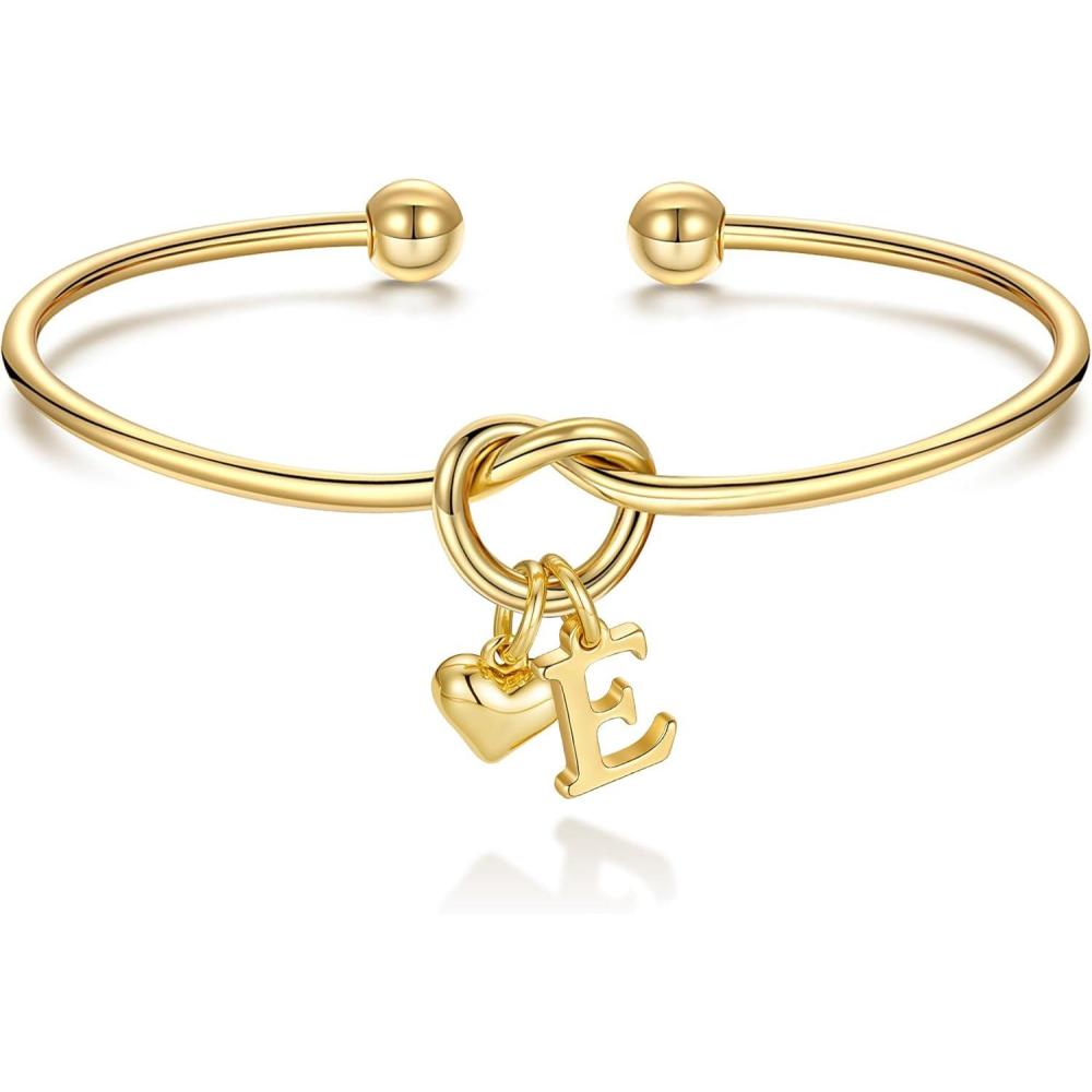 imageM MOOHAM Christmas Gifts for Women Teen Girls Knot Initial Bracelets for Women Bridesmaid Gifts Bridesmaids Proposal Gift Dainty Knot Letter AZ Heart Initial Bracelet Jewelry Friendship BraceletsE