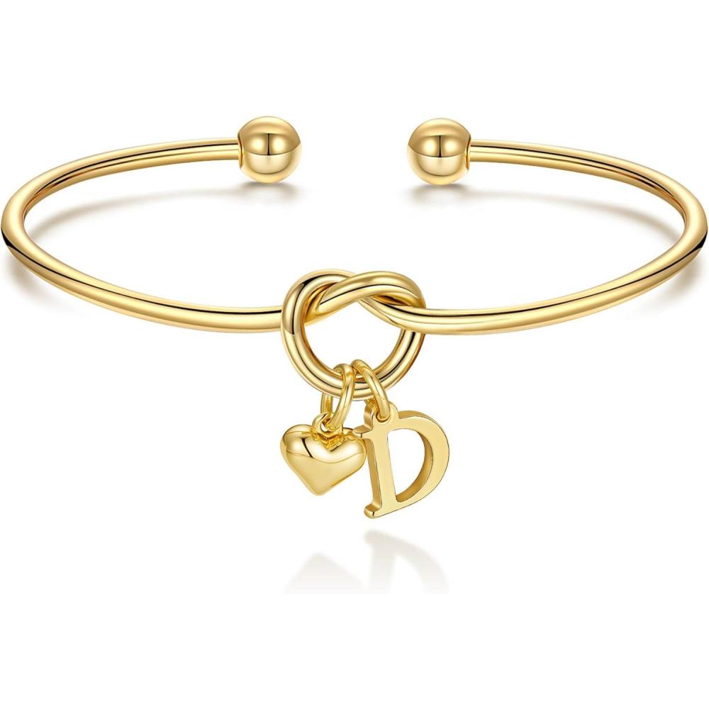 imageM MOOHAM Christmas Gifts for Women Teen Girls Knot Initial Bracelets for Women Bridesmaid Gifts Bridesmaids Proposal Gift Dainty Knot Letter AZ Heart Initial Bracelet Jewelry Friendship BraceletsD