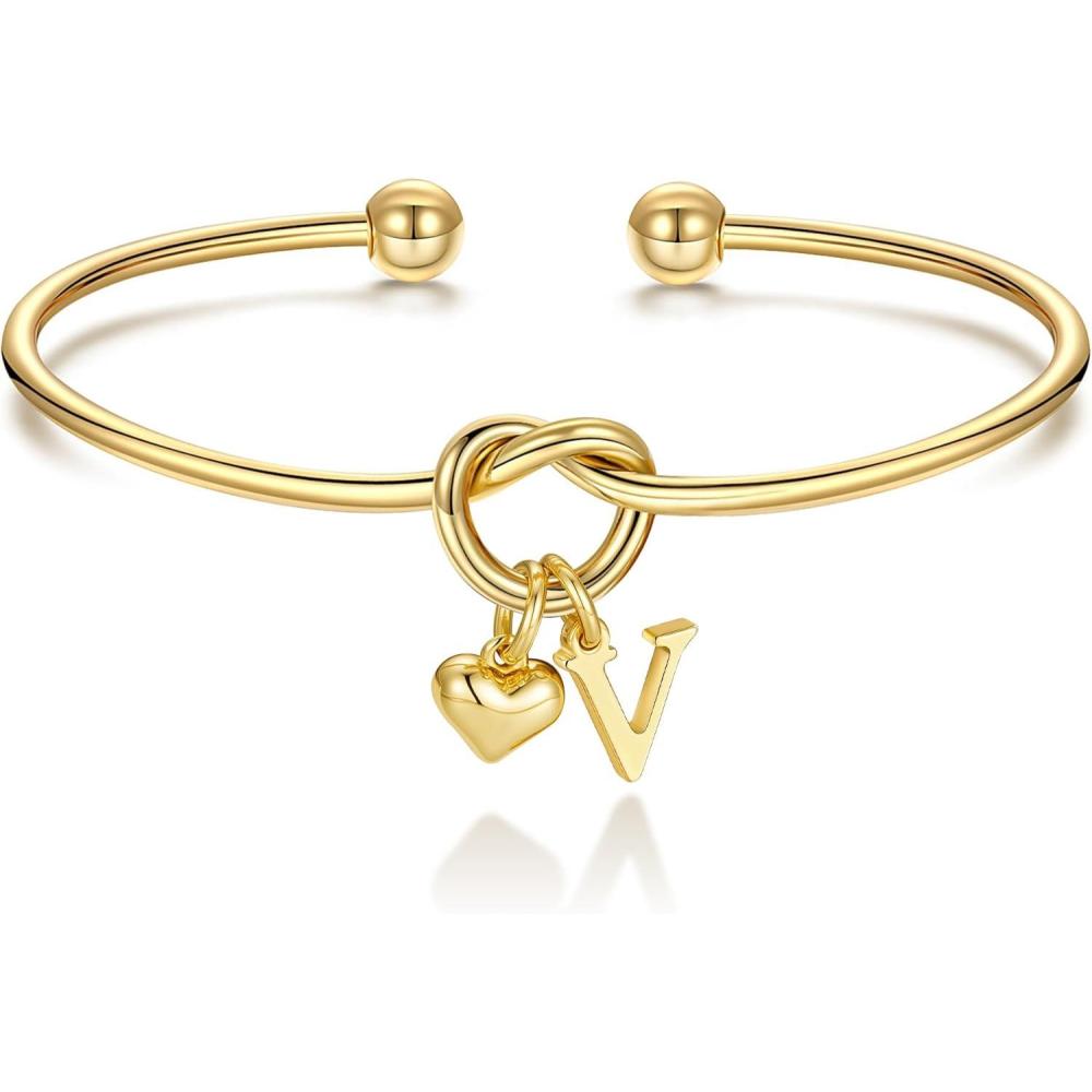 imageM MOOHAM Christmas Gifts for Women Teen Girls Knot Initial Bracelets for Women Bridesmaid Gifts Bridesmaids Proposal Gift Dainty Knot Letter AZ Heart Initial Bracelet Jewelry Friendship BraceletsV