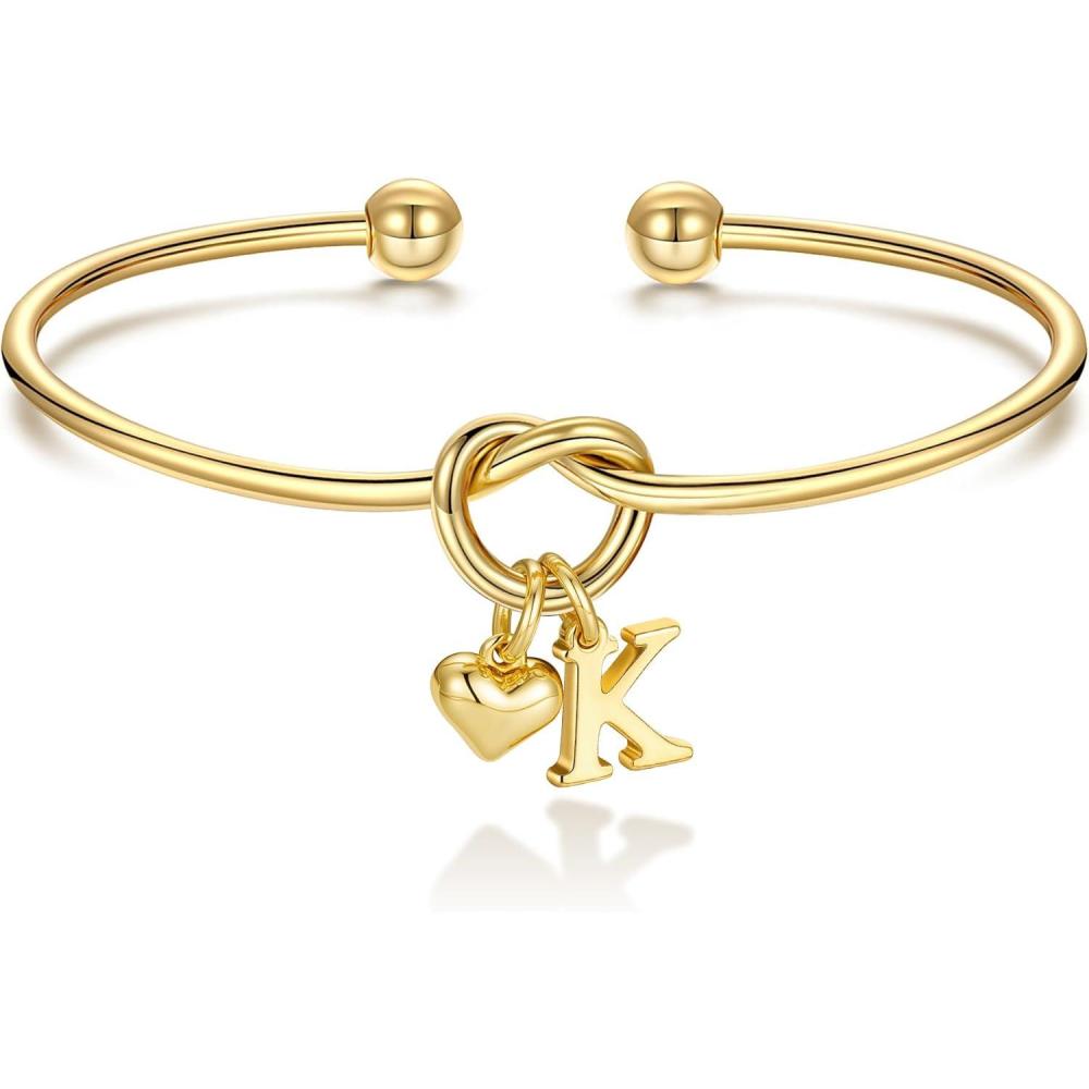 imageM MOOHAM Christmas Gifts for Women Teen Girls Knot Initial Bracelets for Women Bridesmaid Gifts Bridesmaids Proposal Gift Dainty Knot Letter AZ Heart Initial Bracelet Jewelry Friendship BraceletsK
