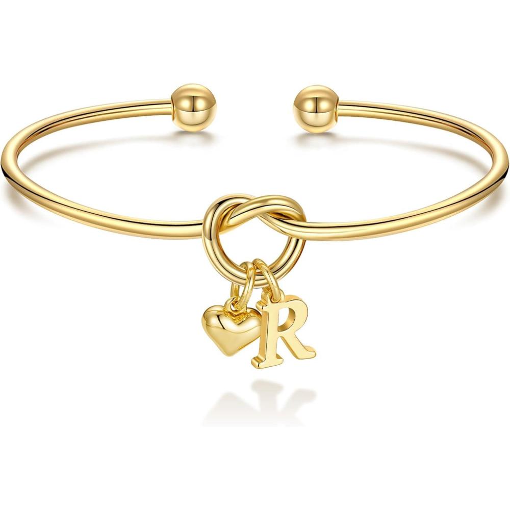 imageM MOOHAM Christmas Gifts for Women Teen Girls Knot Initial Bracelets for Women Bridesmaid Gifts Bridesmaids Proposal Gift Dainty Knot Letter AZ Heart Initial Bracelet Jewelry Friendship BraceletsR