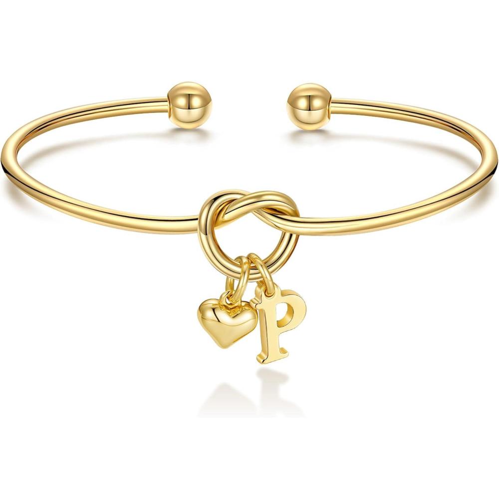 imageM MOOHAM Christmas Gifts for Women Teen Girls Knot Initial Bracelets for Women Bridesmaid Gifts Bridesmaids Proposal Gift Dainty Knot Letter AZ Heart Initial Bracelet Jewelry Friendship BraceletsP