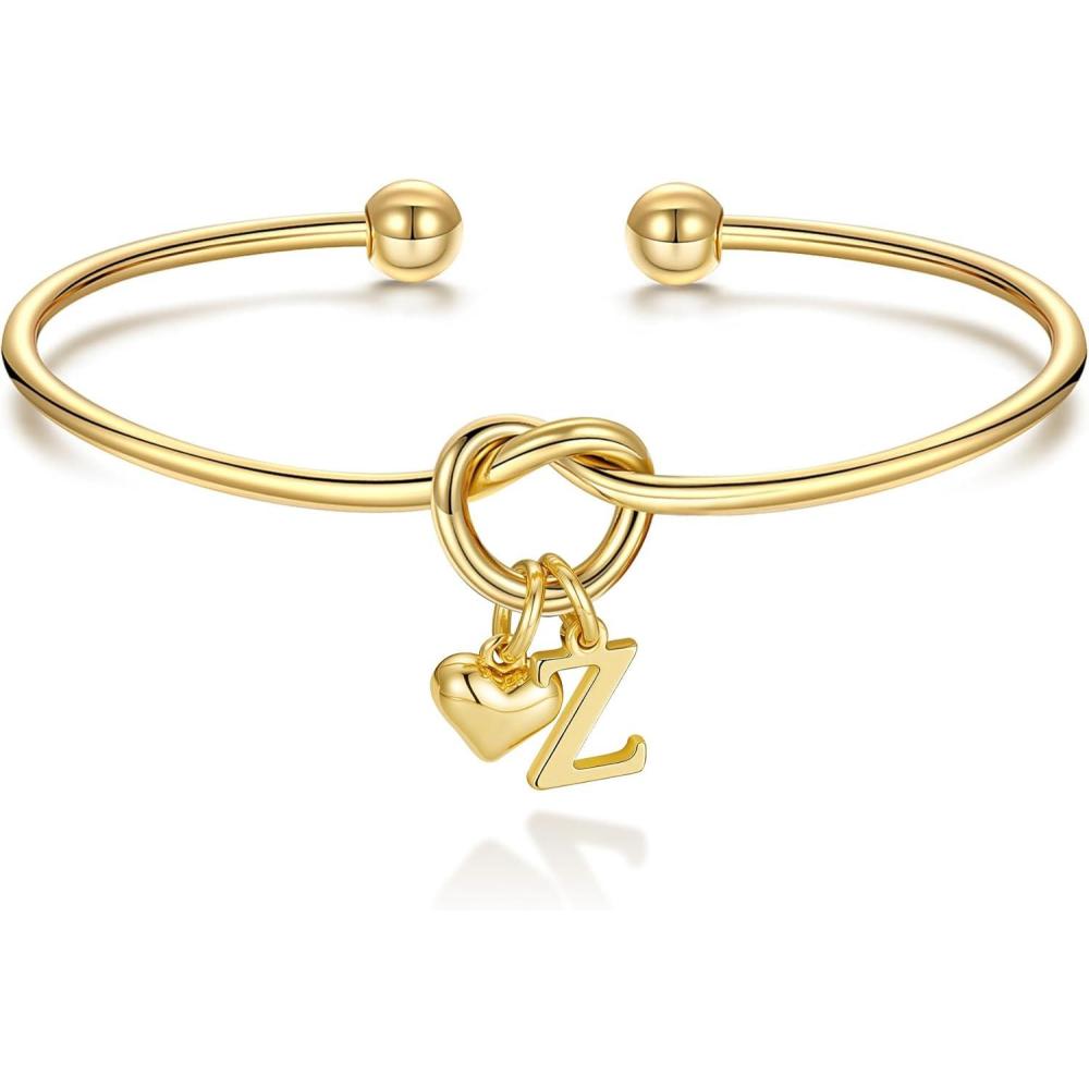 imageM MOOHAM Christmas Gifts for Women Teen Girls Knot Initial Bracelets for Women Bridesmaid Gifts Bridesmaids Proposal Gift Dainty Knot Letter AZ Heart Initial Bracelet Jewelry Friendship BraceletsZ