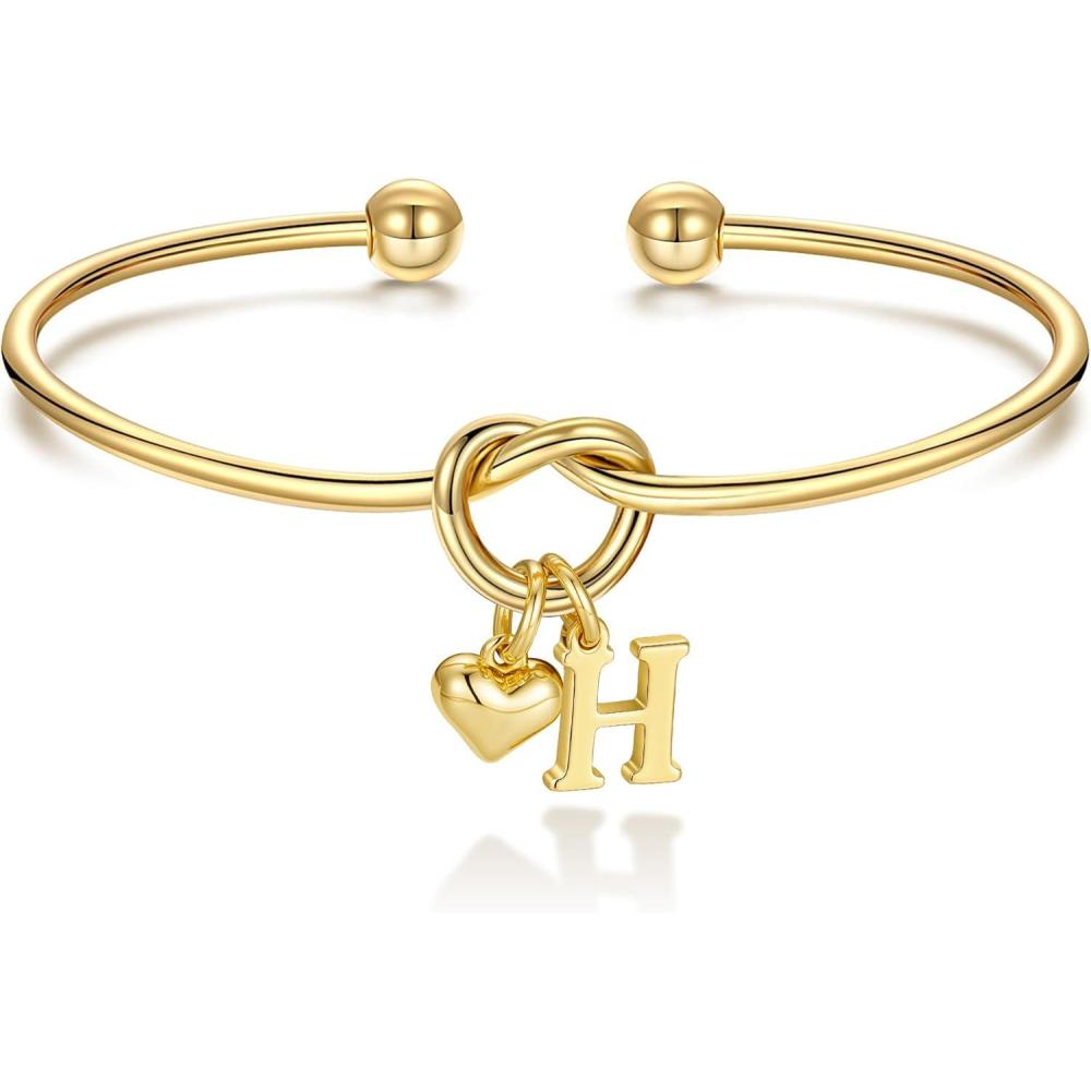 imageM MOOHAM Christmas Gifts for Women Teen Girls Knot Initial Bracelets for Women Bridesmaid Gifts Bridesmaids Proposal Gift Dainty Knot Letter AZ Heart Initial Bracelet Jewelry Friendship BraceletsH