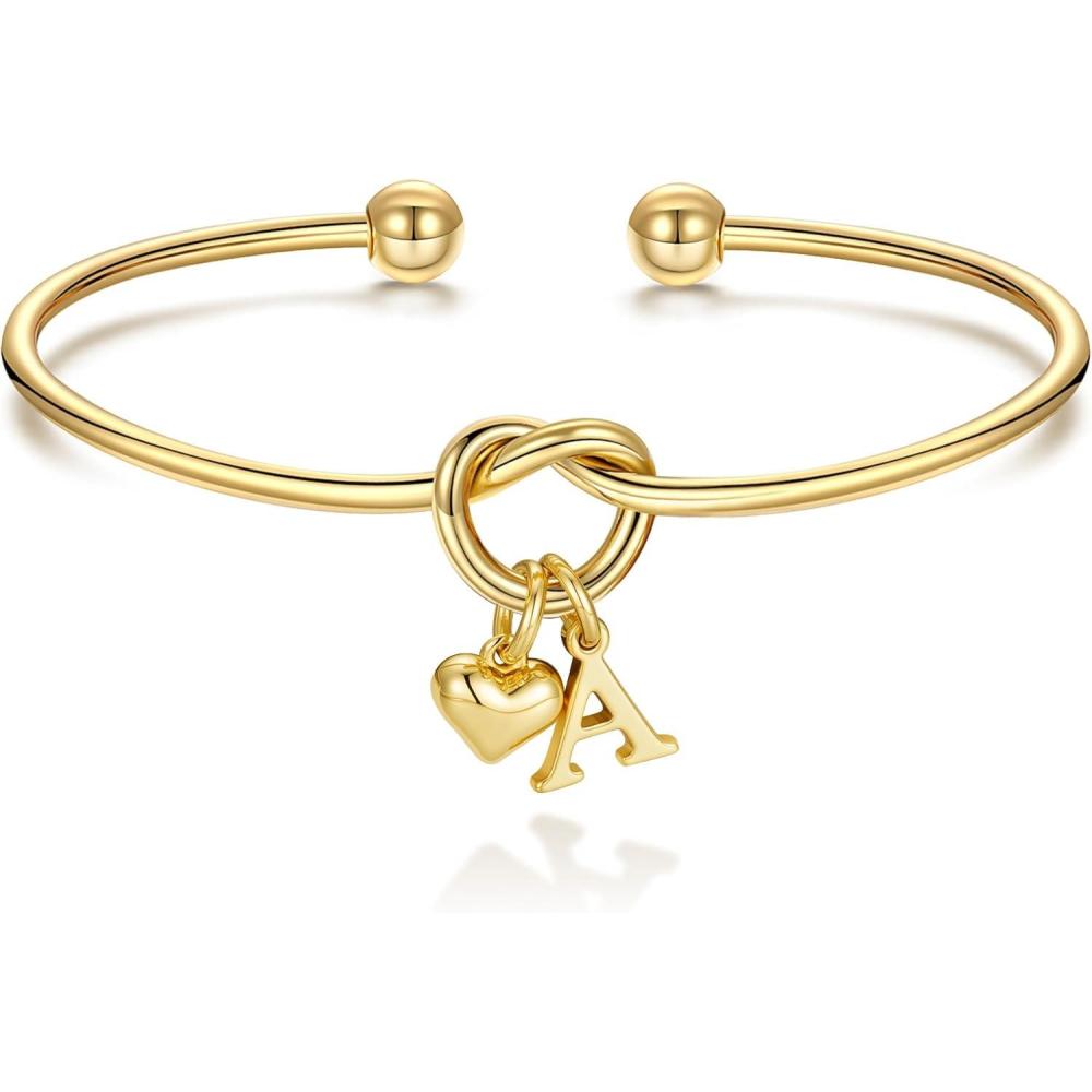 imageM MOOHAM Christmas Gifts for Women Teen Girls Knot Initial Bracelets for Women Bridesmaid Gifts Bridesmaids Proposal Gift Dainty Knot Letter AZ Heart Initial Bracelet Jewelry Friendship BraceletsA