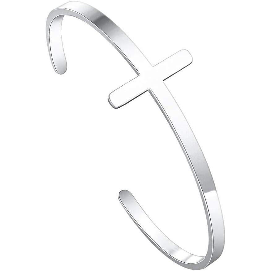 imageM MOOHAM Cross Bracelet Christian Gifts for Women Engraved Quote Religious Cuff Bangle Bible Verse Jewelry Gift for Women Confirmation Baptism Gifts Christian BraceletCross bracelet silver