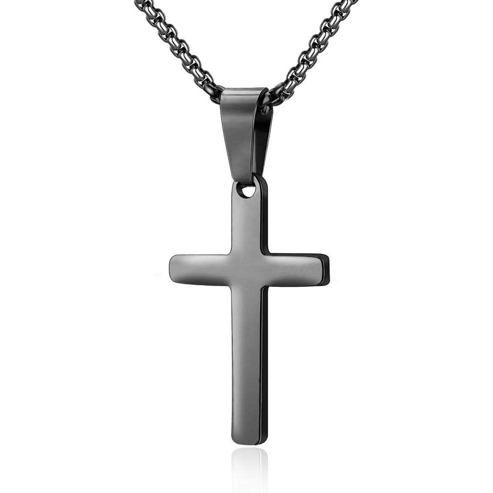 imageM MOOHAM Cross Necklace for Men Stainless Steel Silver Gold Black Plain Cross Pendant Necklace Simple Jewelry Gifts 1624 Inches ChainBlack Cross Pendant 1207