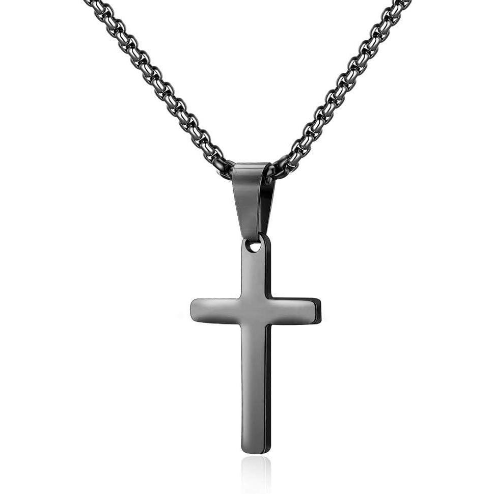 imageM MOOHAM Cross Necklace for Men Stainless Steel Silver Gold Black Plain Cross Pendant Necklace Simple Jewelry Gifts 1624 Inches ChainBlack Cross Pendant 106