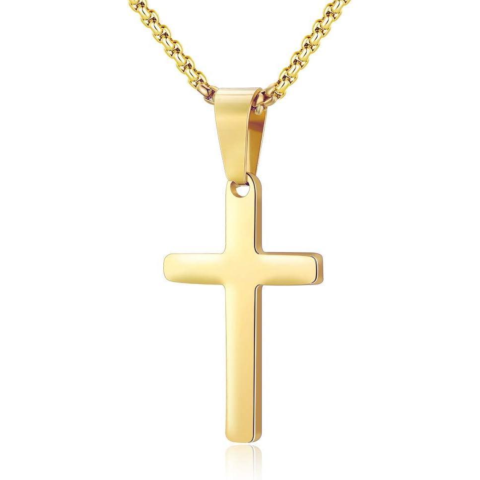 imageM MOOHAM Cross Necklace for Men Stainless Steel Silver Gold Black Plain Cross Pendant Necklace Simple Jewelry Gifts 1624 Inches ChainGold Cross Pendant 1207