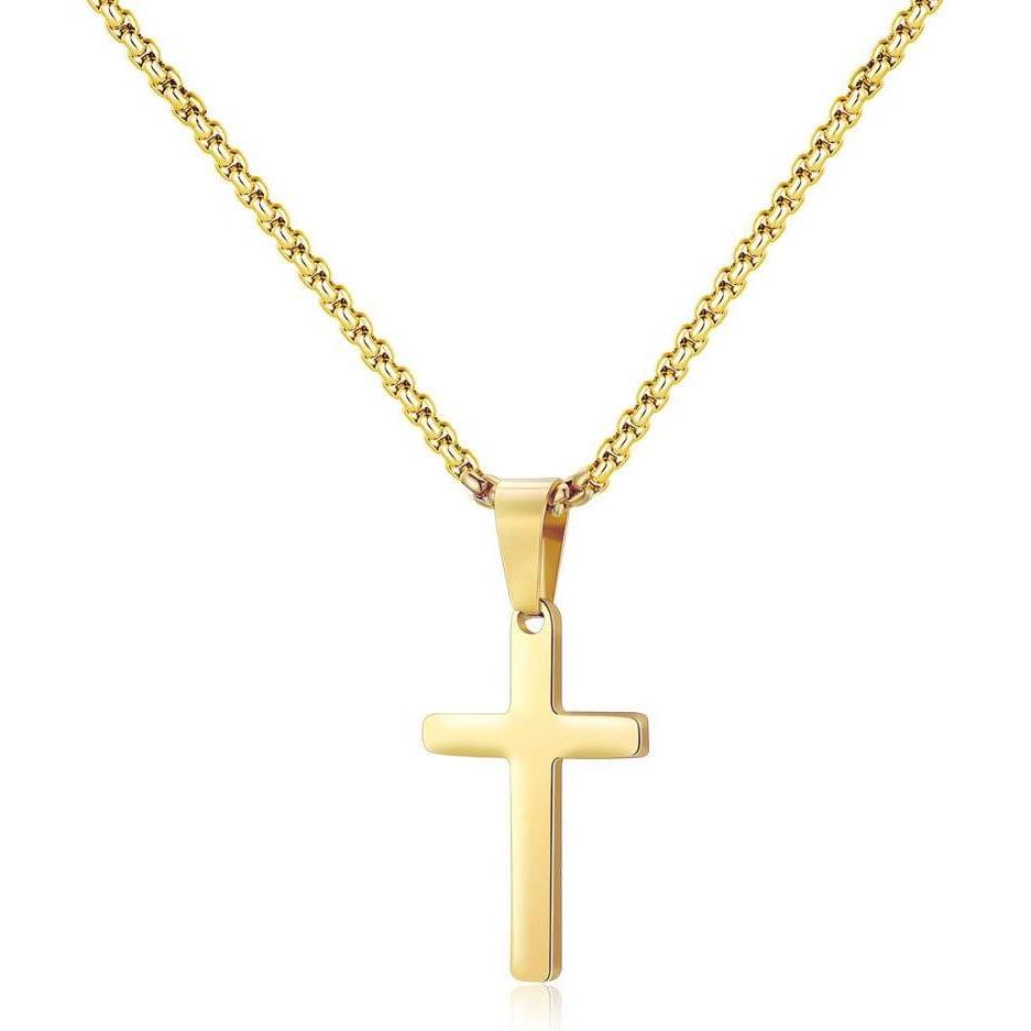 imageM MOOHAM Cross Necklace for Men  Stainless Steel Silver Gold Black Plain Cross Pendant Necklace Simple Jewelry Gifts 1624 Inches ChainGold Cross Pendant 0804