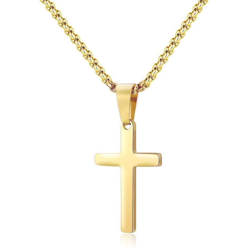 imageM MOOHAM Cross Necklace for Men Stainless Steel Silver Gold Black Plain Cross Pendant Necklace Simple Jewelry Gifts 1624 Inches ChainGold Cross Pendant 106