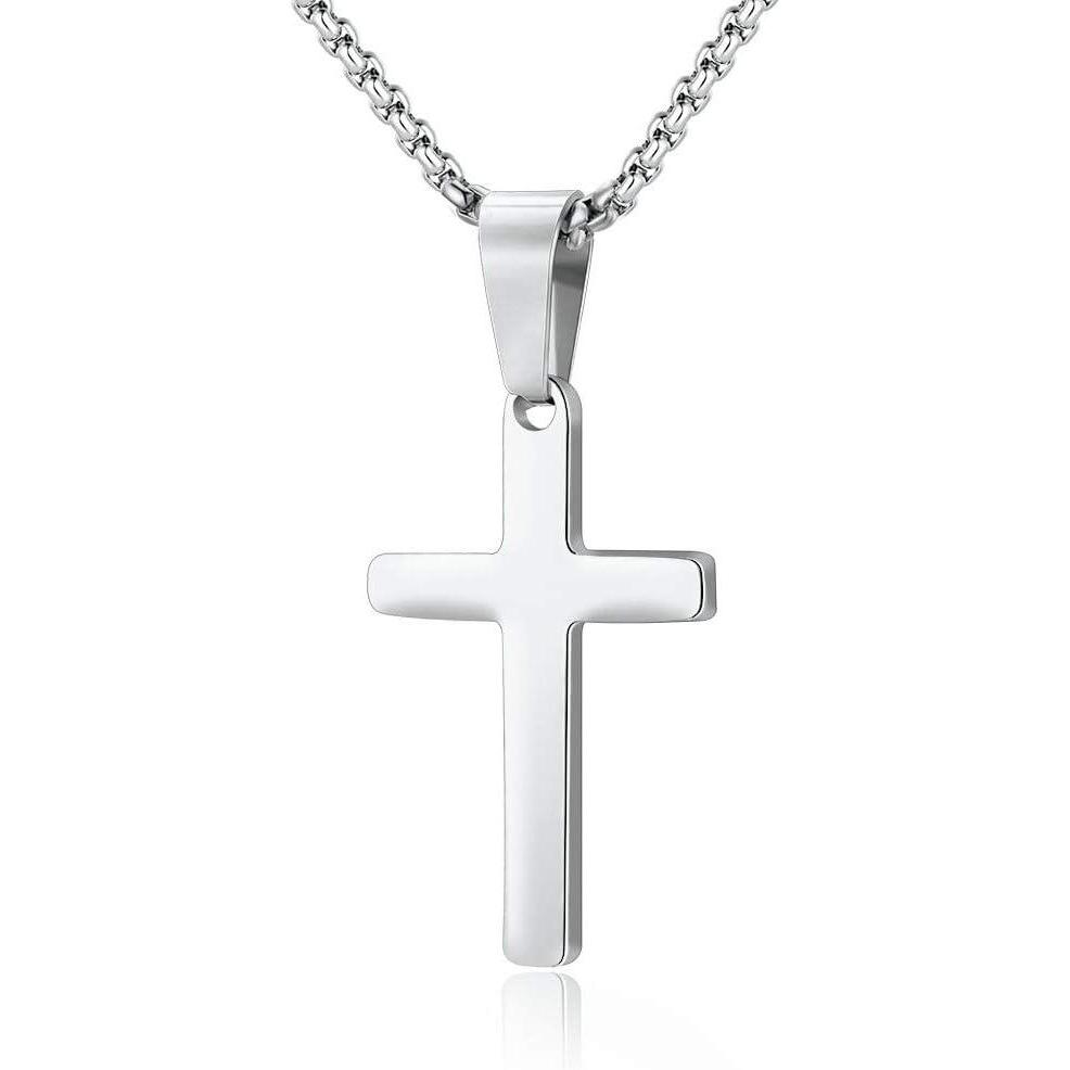 imageM MOOHAM Cross Necklace for Men  Stainless Steel Silver Gold Black Plain Cross Pendant Necklace Simple Jewelry Gifts 1624 Inches ChainSilver Cross Pendant 1207