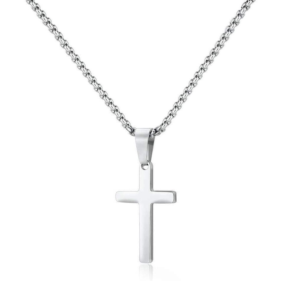 imageM MOOHAM Cross Necklace for Men Stainless Steel Silver Gold Black Plain Cross Pendant Necklace Simple Jewelry Gifts 1624 Inches ChainSilver Cross Pendant 0804