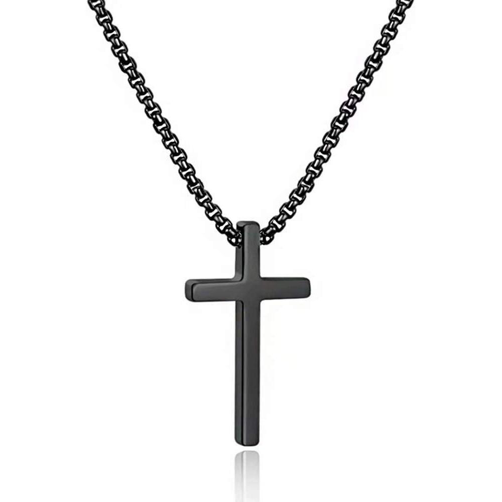 imageM MOOHAM Cross Necklace for Men Silver Black Gold Stainless Steel Plain Cross Pendant Necklace for Men Box Chain 1630 Inch20