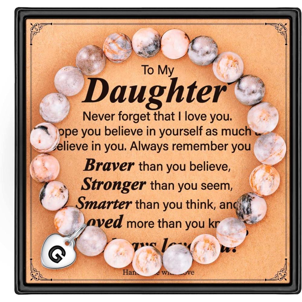 imageM MOOHAM Gifts for DaughterGranddaughterSisterAlways Remember Pink Natural Stone Bracelet for Girls Teen Girl Gifts Trendy StuffDaughter