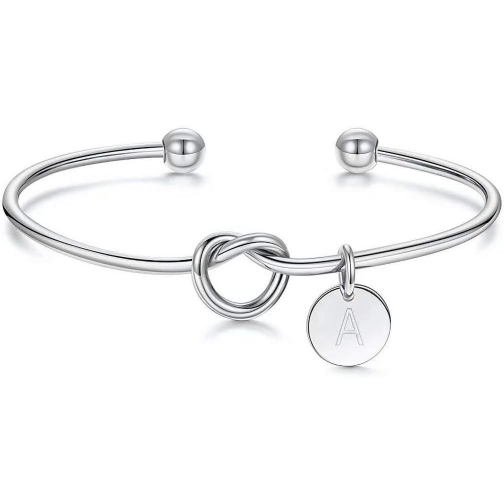 imageM MOOHAM Gold Initial Bracelets Gifts for Women Teen Girls  Dainty Tie the Knot Letter AZ Initial Bracelet for Women Gold Cuff Bracelet for Womens Jewelry Personalized Bridesmaid Proposal GiftsA  Silver