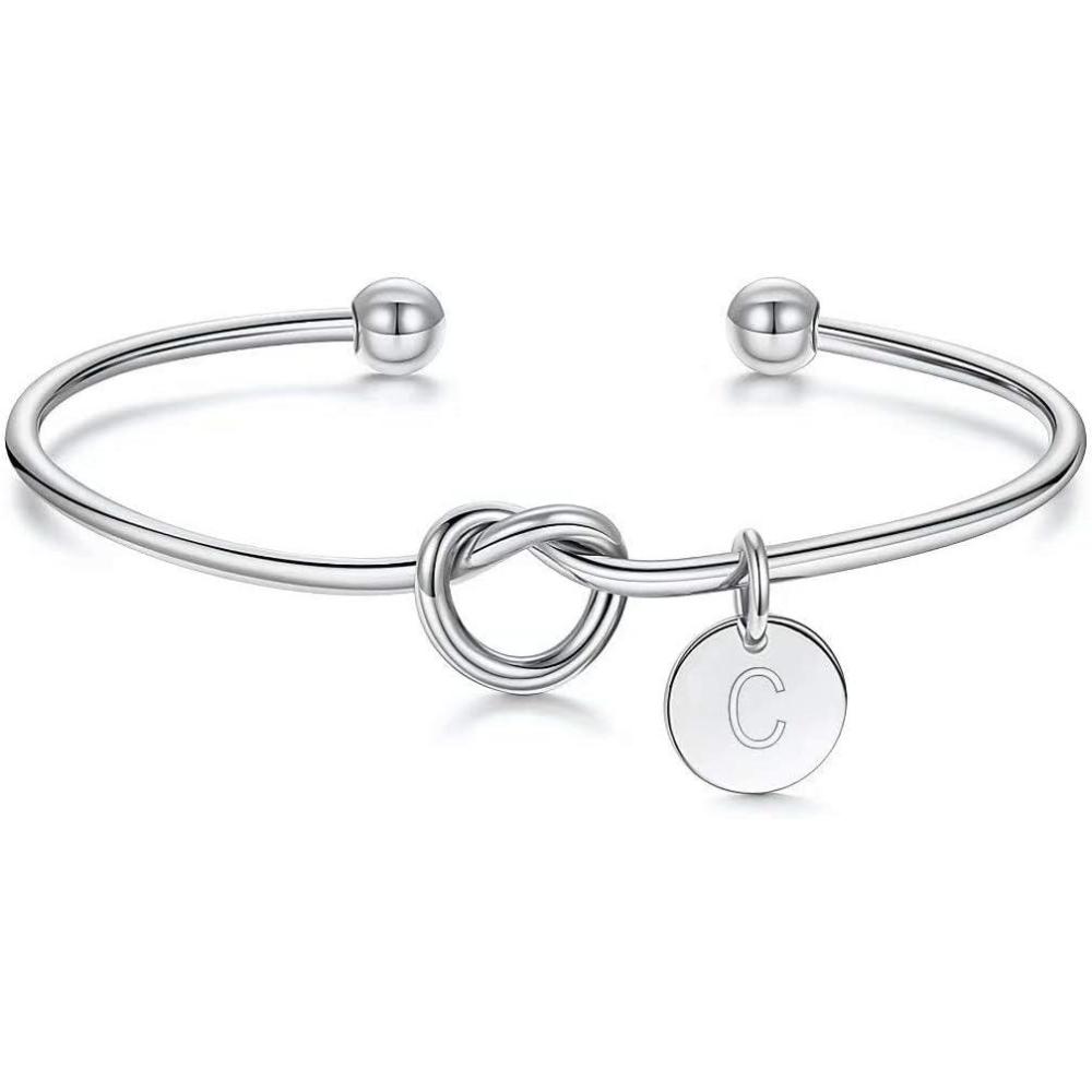 imageM MOOHAM Gold Initial Bracelets Gifts for Women Teen Girls  Dainty Tie the Knot Letter AZ Initial Bracelet for Women Gold Cuff Bracelet for Womens Jewelry Personalized Bridesmaid Proposal GiftsC  Silver
