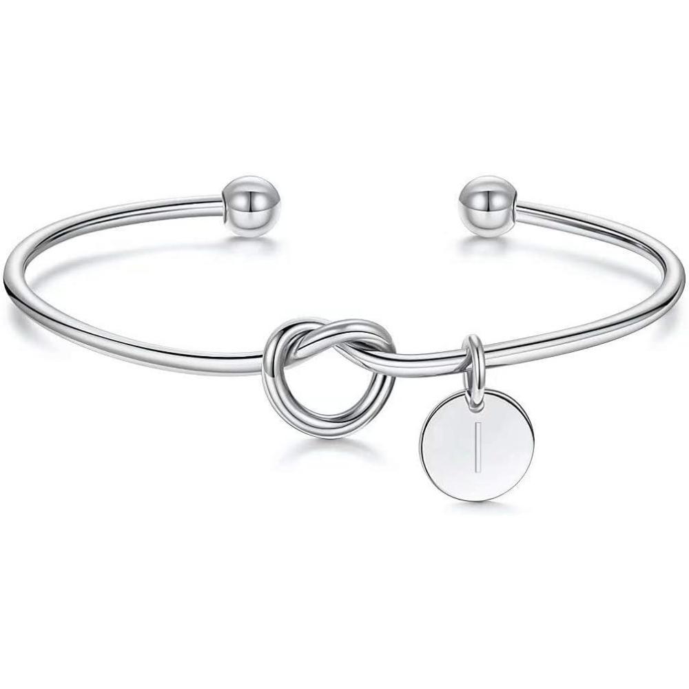 imageM MOOHAM Gold Initial Bracelets Gifts for Women Teen Girls Dainty Tie the Knot Letter AZ Initial Bracelet for Women Gold Cuff Bracelet for Womens Jewelry Personalized Bridesmaid Proposal GiftsI Silver