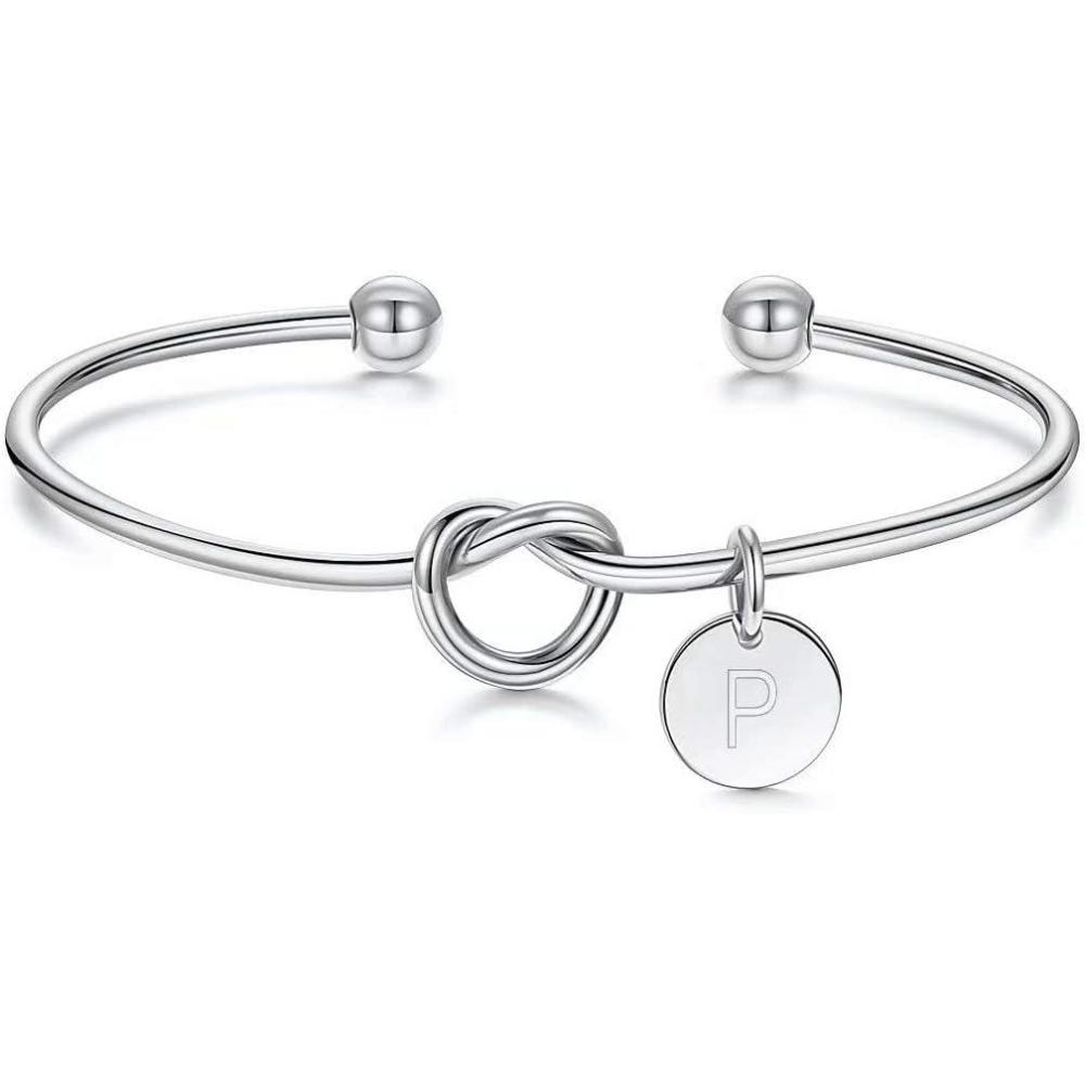 imageM MOOHAM Gold Initial Bracelets Gifts for Women Teen Girls  Dainty Tie the Knot Letter AZ Initial Bracelet for Women Gold Cuff Bracelet for Womens Jewelry Personalized Bridesmaid Proposal GiftsP  Silver