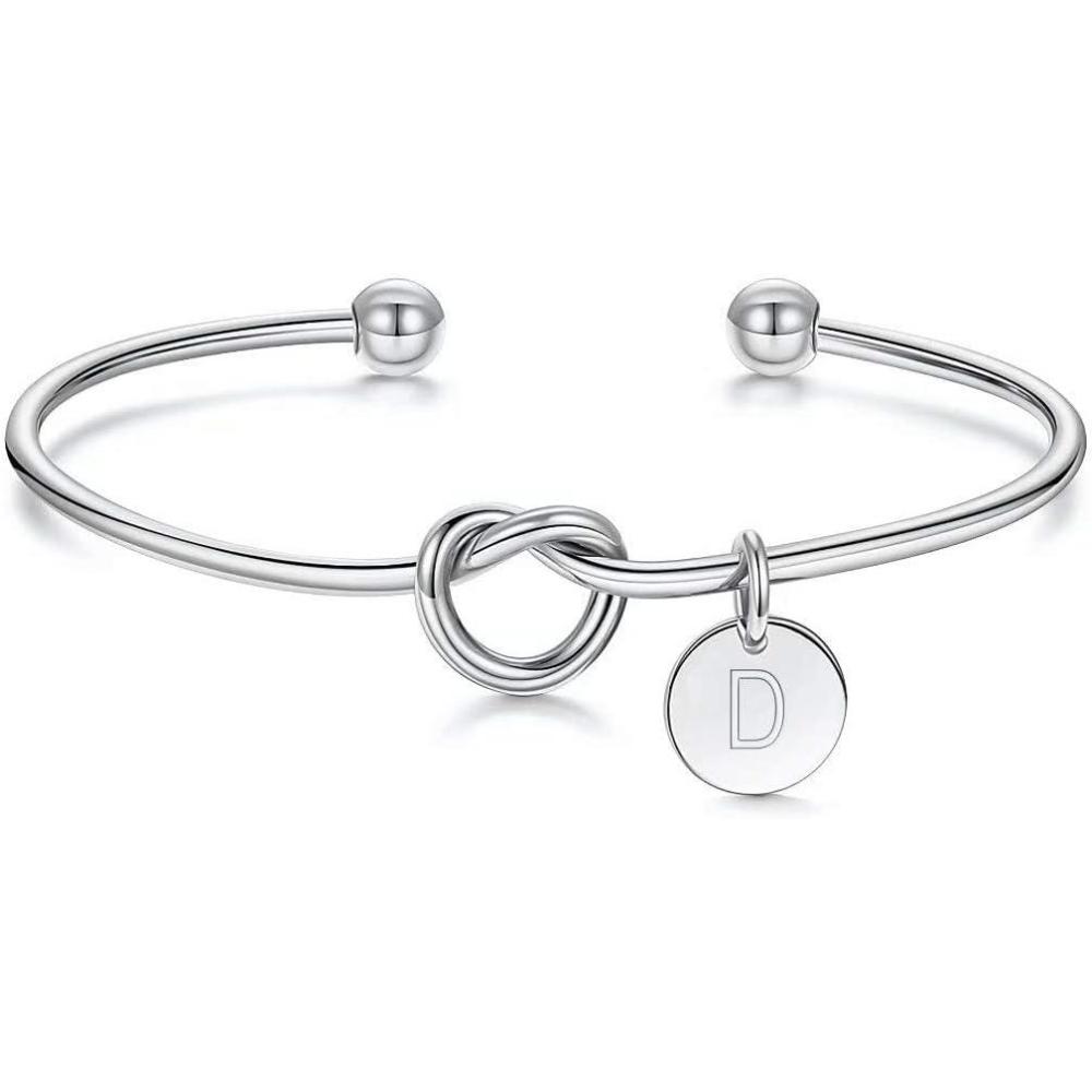 imageM MOOHAM Gold Initial Bracelets Gifts for Women Teen Girls  Dainty Tie the Knot Letter AZ Initial Bracelet for Women Gold Cuff Bracelet for Womens Jewelry Personalized Bridesmaid Proposal GiftsD  Silver
