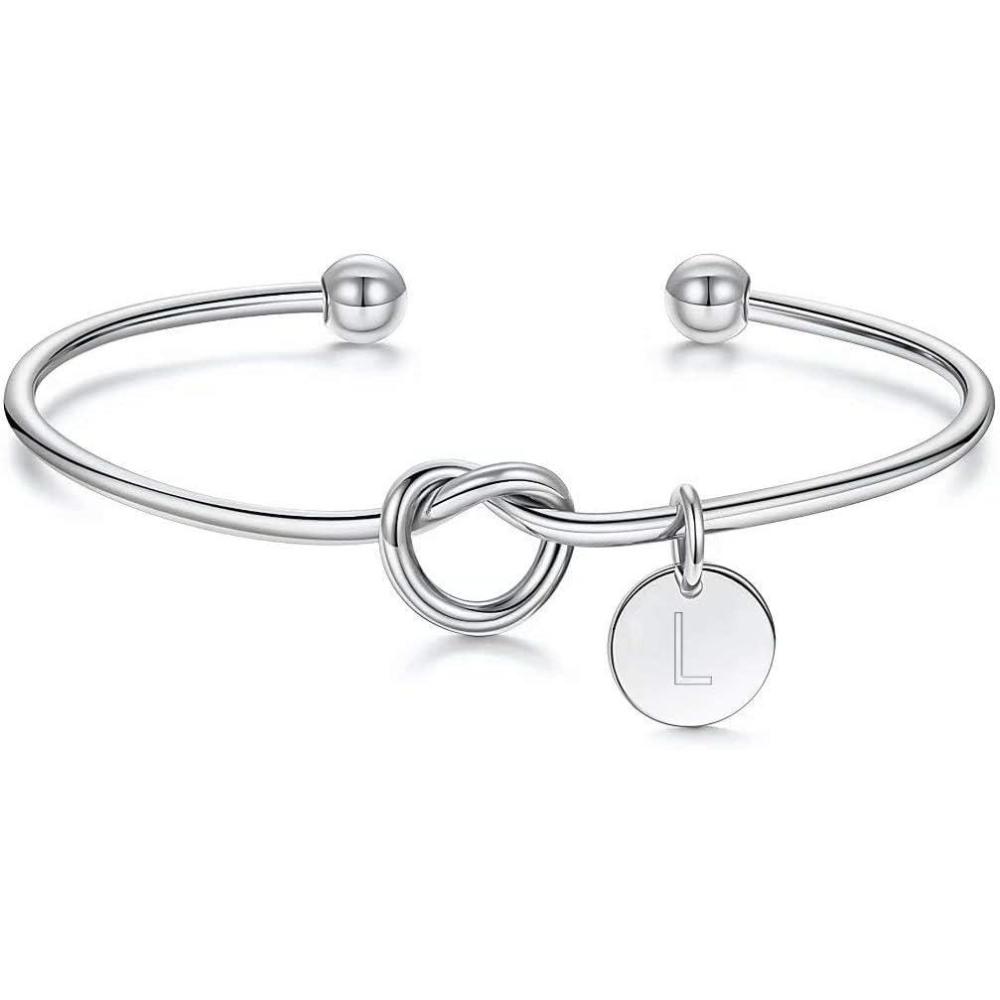 imageM MOOHAM Gold Initial Bracelets Gifts for Women Teen Girls  Dainty Tie the Knot Letter AZ Initial Bracelet for Women Gold Cuff Bracelet for Womens Jewelry Personalized Bridesmaid Proposal GiftsL  Silver
