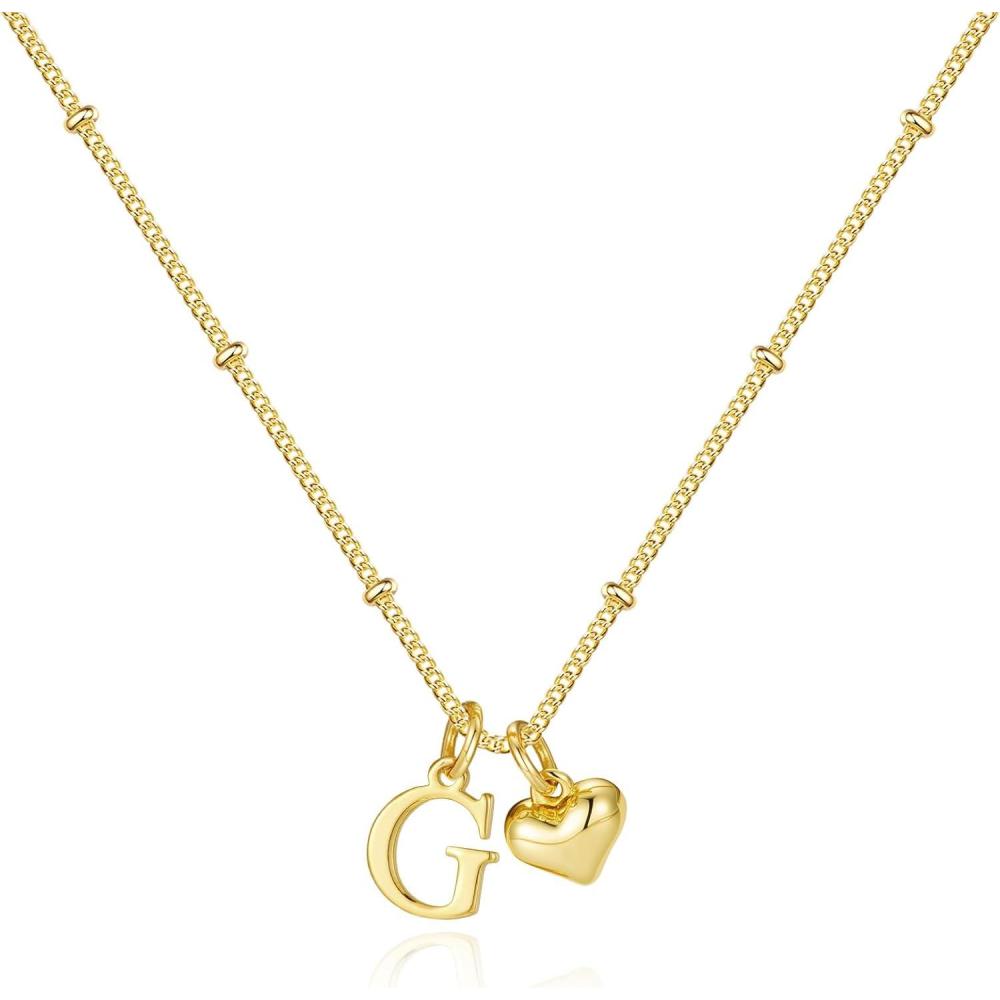 imageM MOOHAM Heart Initial Necklace for Women Girls 14K Gold Plated Letter AZ Pendant Necklace Dainty Heart Necklaces Tiny Initial Necklaces Birthday Gifts for Women JewelryG