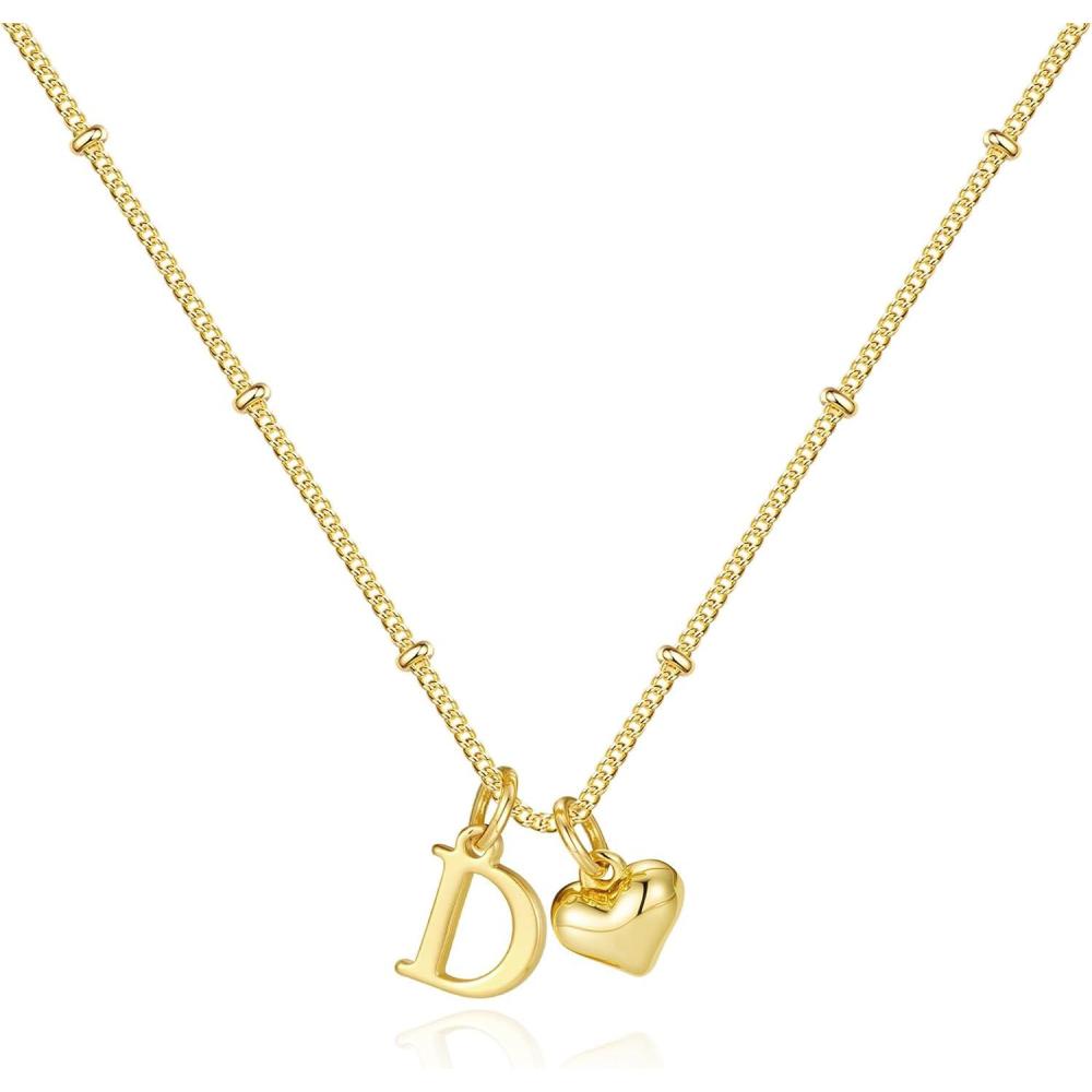 imageM MOOHAM Heart Initial Necklace for Women Girls 14K Gold Plated Letter AZ Pendant Necklace Dainty Heart Necklaces Tiny Initial Necklaces Birthday Gifts for Women JewelryD