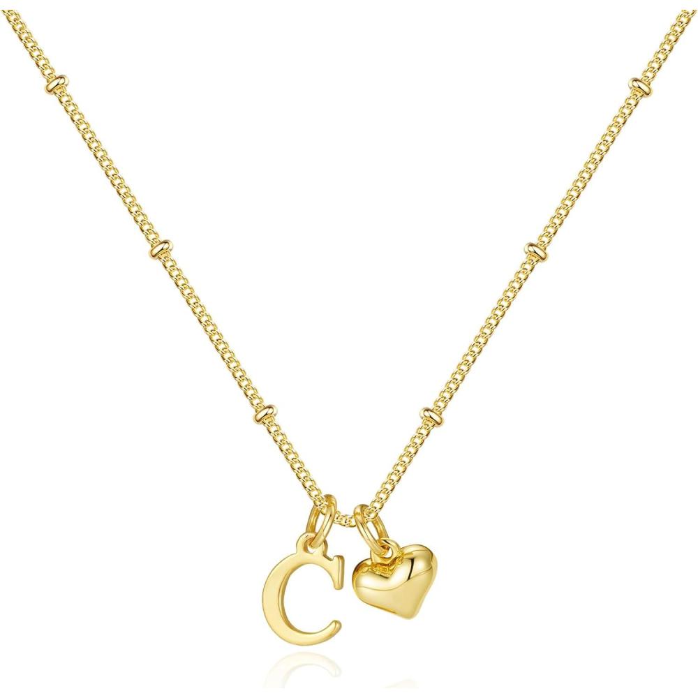 imageM MOOHAM Heart Initial Necklace for Women Girls 14K Gold Plated Letter AZ Pendant Necklace Dainty Heart Necklaces Tiny Initial Necklaces Birthday Gifts for Women JewelryC