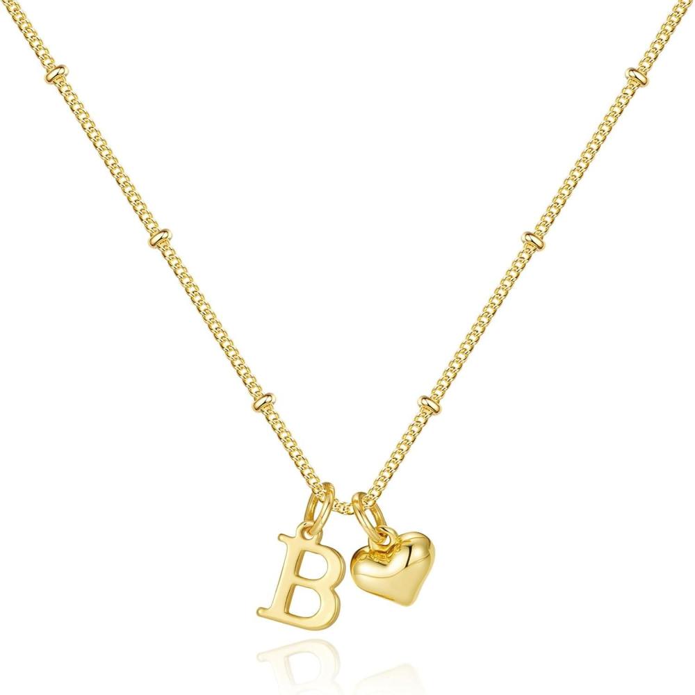 imageM MOOHAM Heart Initial Necklace for Women Girls 14K Gold Plated Letter AZ Pendant Necklace Dainty Heart Necklaces Tiny Initial Necklaces Birthday Gifts for Women JewelryB
