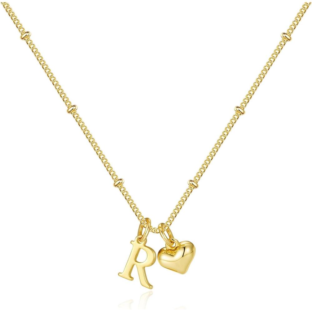 imageM MOOHAM Heart Initial Necklace for Women Girls 14K Gold Plated Letter AZ Pendant Necklace Dainty Heart Necklaces Tiny Initial Necklaces Birthday Gifts for Women JewelryR