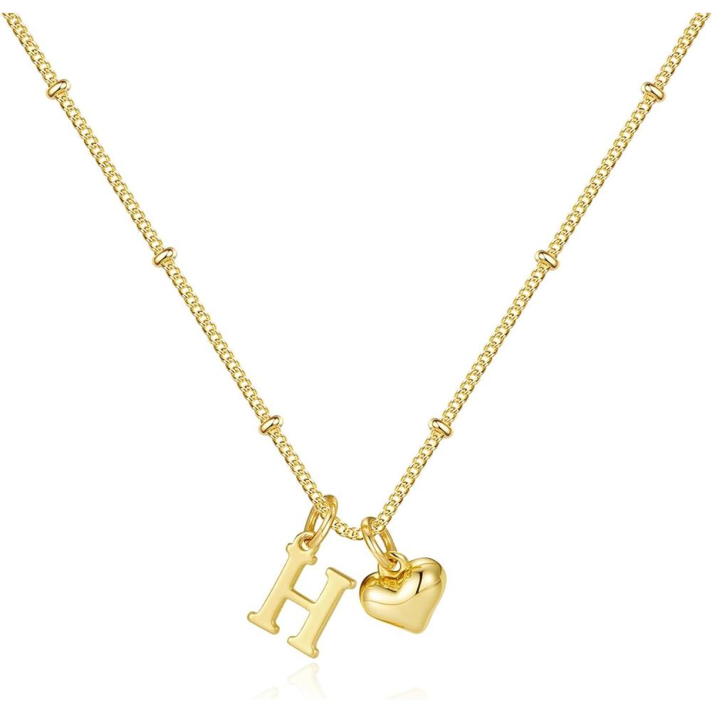 imageM MOOHAM Heart Initial Necklace for Women Girls 14K Gold Plated Letter AZ Pendant Necklace Dainty Heart Necklaces Tiny Initial Necklaces Birthday Gifts for Women JewelryH