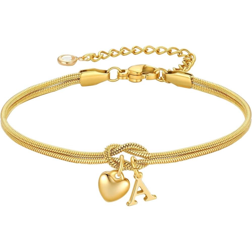 imageM MOOHAM Initial Knot Bracelets for Women  18K Gold Plated Initial Knot Bracelets for Women Teen Girls Trendy Letter AZ Love Charm Bracelet Dainty Jewelry Womens Bridesmaid Birthday GiftsA