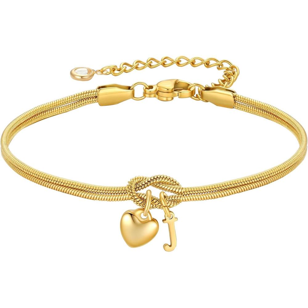 imageM MOOHAM Initial Knot Bracelets for Women  18K Gold Plated Initial Knot Bracelets for Women Teen Girls Trendy Letter AZ Love Charm Bracelet Dainty Jewelry Womens Bridesmaid Birthday GiftsJ