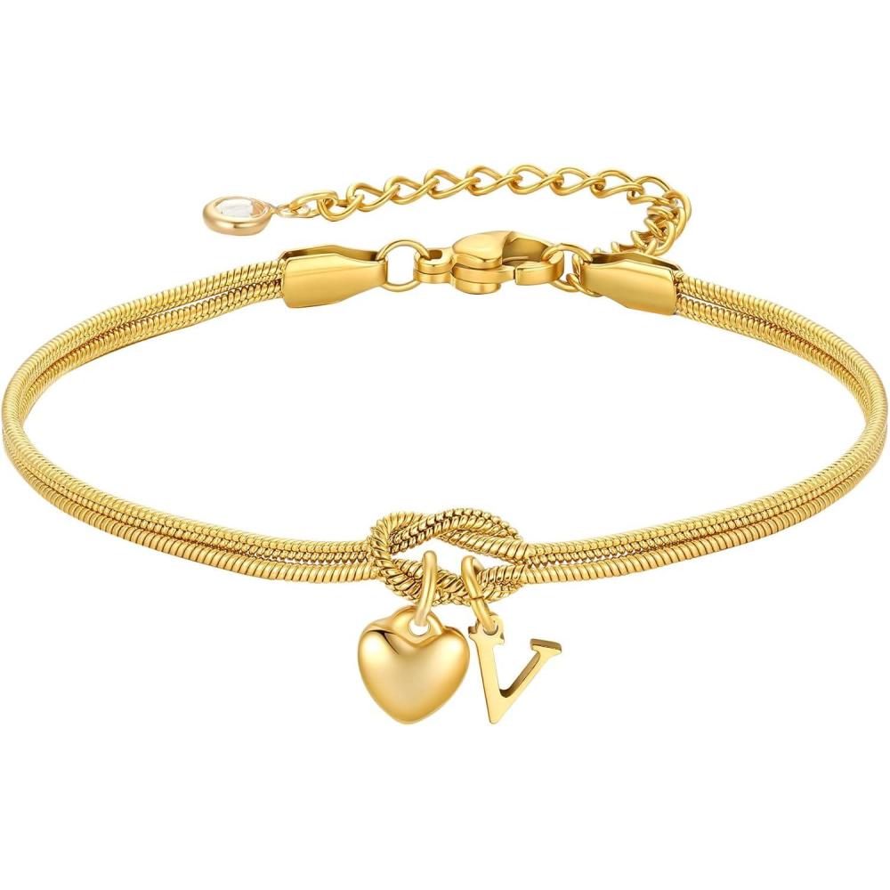 imageM MOOHAM Initial Knot Bracelets for Women  18K Gold Plated Initial Knot Bracelets for Women Teen Girls Trendy Letter AZ Love Charm Bracelet Dainty Jewelry Womens Bridesmaid Birthday GiftsV