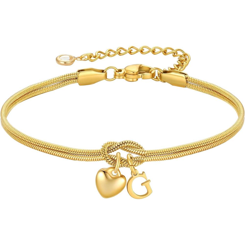 imageM MOOHAM Initial Knot Bracelets for Women  18K Gold Plated Initial Knot Bracelets for Women Teen Girls Trendy Letter AZ Love Charm Bracelet Dainty Jewelry Womens Bridesmaid Birthday GiftsG