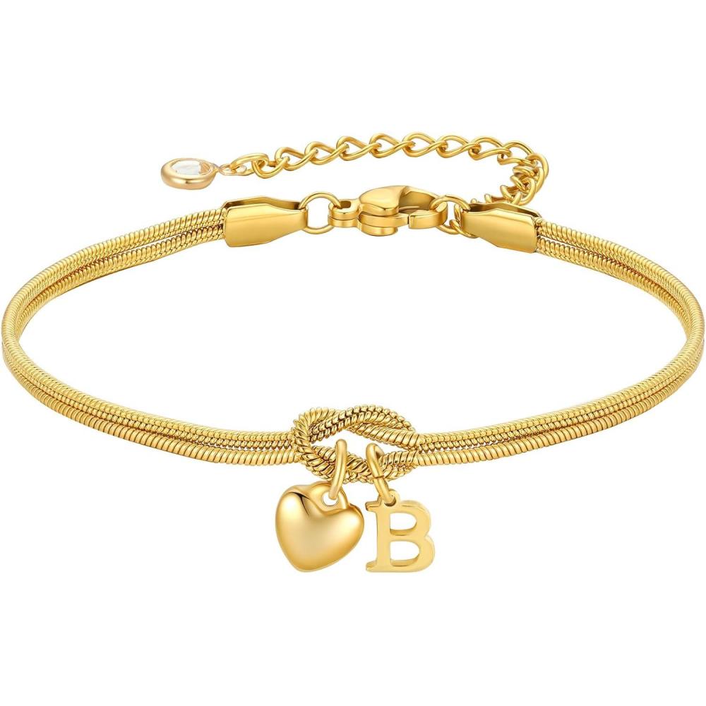 imageM MOOHAM Initial Knot Bracelets for Women  18K Gold Plated Initial Knot Bracelets for Women Teen Girls Trendy Letter AZ Love Charm Bracelet Dainty Jewelry Womens Bridesmaid Birthday GiftsB