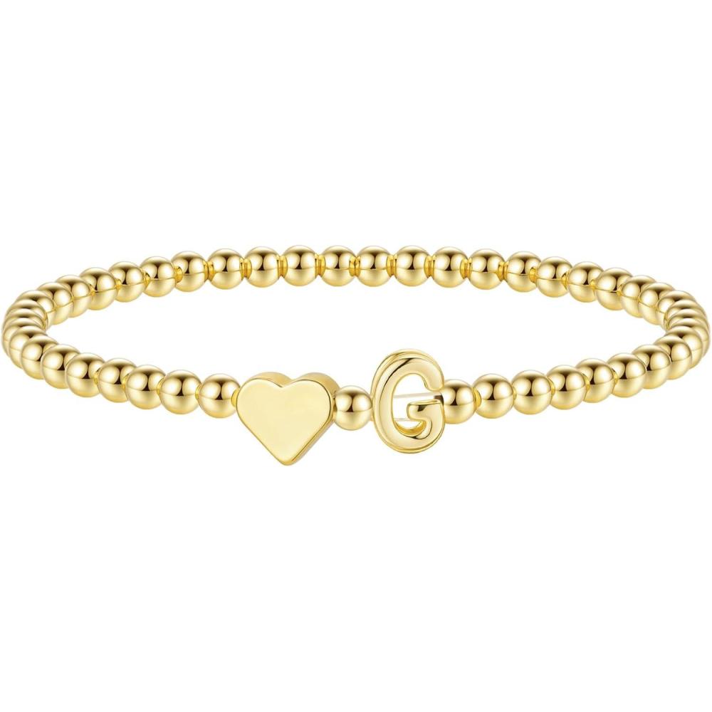 imageM MOOHAM Stocking Stuffers for Teen Girls Women Dainty Gold Initial Beaded Bracelets for Women Trendy Charm Letter AZ Personalized Bracelet Jewelry Kids Christmas GiftsG