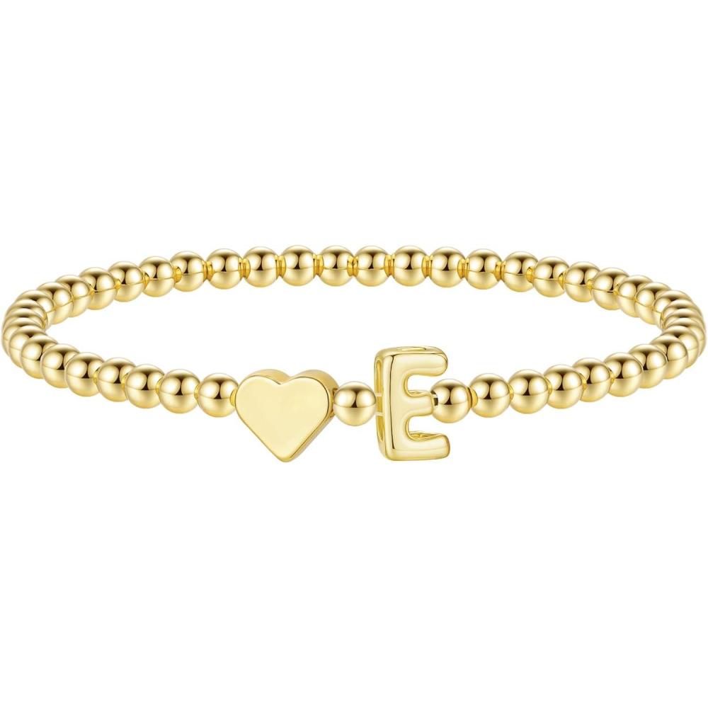imageM MOOHAM Stocking Stuffers for Teen Girls Women Dainty Gold Initial Beaded Bracelets for Women Trendy Charm Letter AZ Personalized Bracelet Jewelry Kids Christmas GiftsE